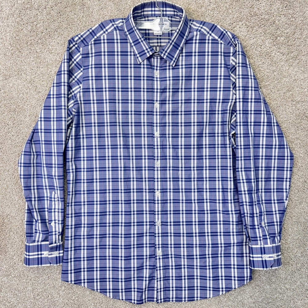 Mizzen+Main Shirt Men XL Trim Fit Performance Blue Plaid Long Sleeve Button Down